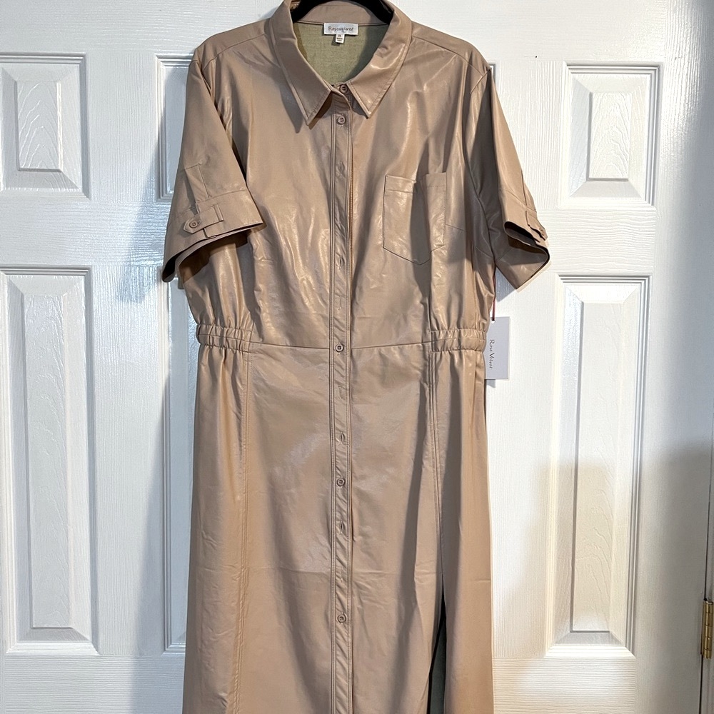 Cream Faux Leather Dress w/Split
